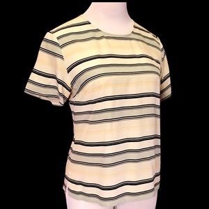 Silk Short Sleeve Stripe Blouse Top
